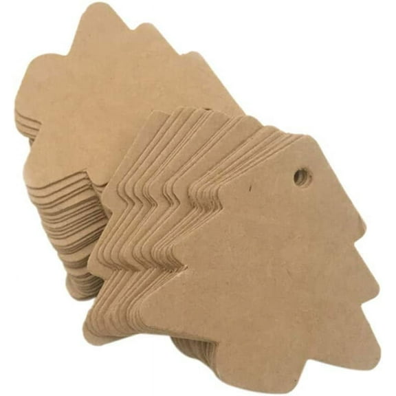 Zhuge 50 PCS Paper Gift Tags Kraft Tag Christmas Tree Shape Hang Labels for Christmas Wedding Birthday Thanksgiving,Khaki