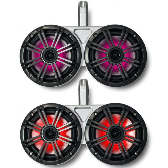 White Kicker Dual Wake Tower System with Kicker Charcoal 6.5" Marine RGB LED Speakers