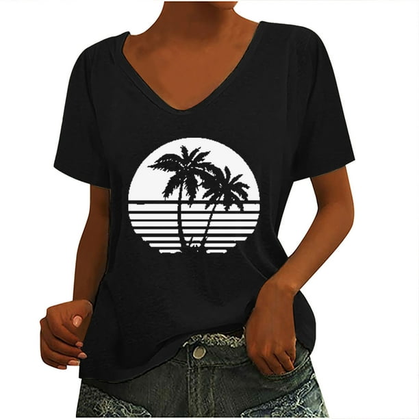 Camiseta sin mangas con cuello en V y estampado informal elegante para mujer OAVQHLG3B Store lin121212