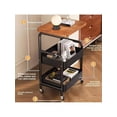 thumbnail image 4 of Ourlova 3-Tier Rolling Cart With Wooden Tabletop Utility Cart With Lockable Wheels Multipurpose Storage Organizer Trolley For Kitchen Office Bedroom Sturdy Metal Frame For Small Spaces Easy Assembly, 4 of 8