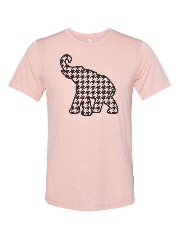 Houndstooth Shirt, Alabama Shirt, Houndstooth Elephant, Roll Tide Shirt, Unisex Fit, Alabama Football, Houndstooth, Gift For Him, Football, Peach, MEDIUM