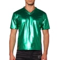 thumbnail image 1 of Camiseta de fiesta disco de manga corta metálica brillante para hombres INSPIRE CHIC XL verde oscuro, 1 of 6