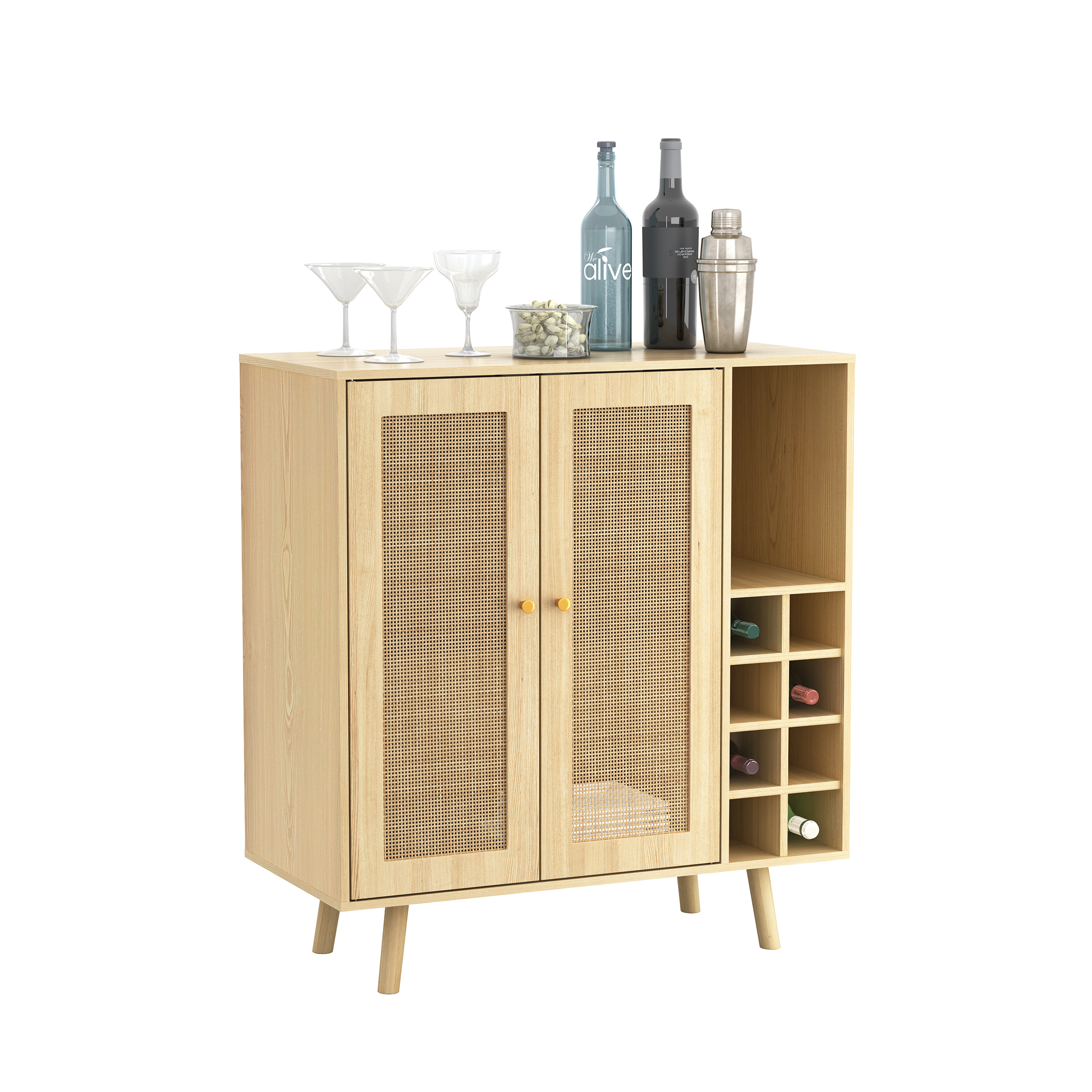 Atlantic Loft & Luv Coda Rattan Bar Cabinet with Wine Holder, Natural - image 4 of 10