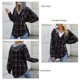 thumbnail image 5 of Camisa con capucha para mujer Estilo a cuadros Manga larga con botones Chaqueta con capucha de fibra de poliéster para mujer para citas en la oficina Calle Azul XL, 5 of 6