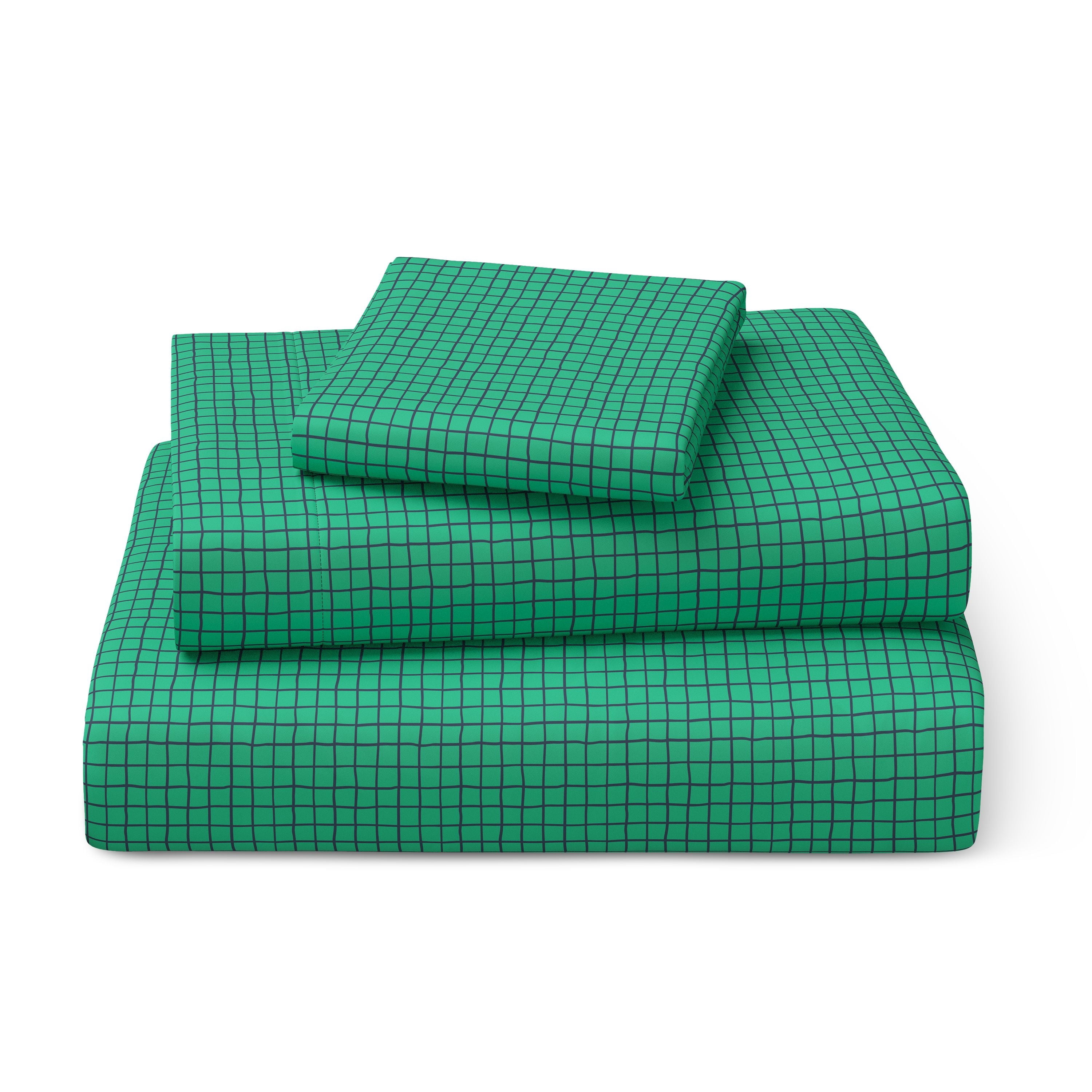 Mainstays Kids Microfiber Bed Sheet Set, Twin, Green Grid, 3 Pieces