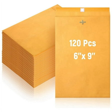 6 x 9Inch Clasp Envelopes with Gummed Seal, Small Clasp Mailing Envelopes Made From 28Lb Kraft Paper, Bulk 120 Pack,120 * Clasp Envelopes,As Shown