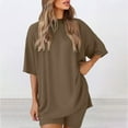 thumbnail image 3 of cocolona Two Piece Sets for Women Summer Crew Neck Oversized T-shirt + Biker Shorts Workout Yoga Tracksuit Lounge Matching Sets Vacation Outfits Coffee S, 3 of 6