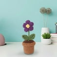 thumbnail image 2 of Mini ramo de flores de ganchillo hecho a mano en maceta, tejido a mano, para regalo de cumpleaños hojaldre morado, 2 of 8