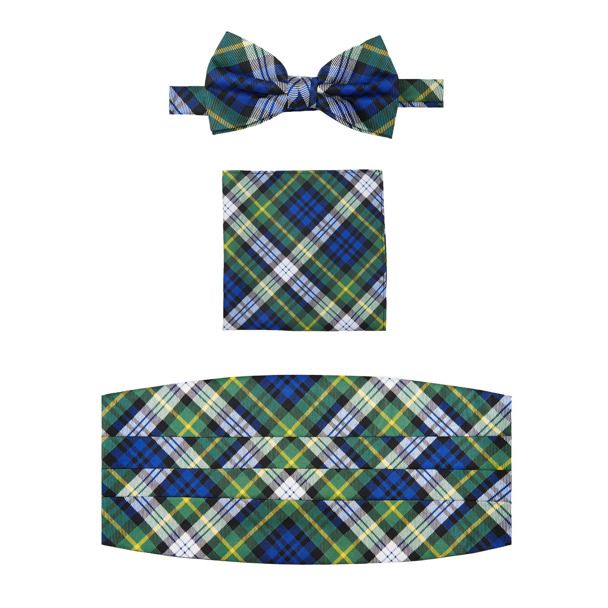 5 Elegant Tartan Plaid Check Woven Pre-tied Bow Tie w/Pocket Square & Cufflinks Gift Set