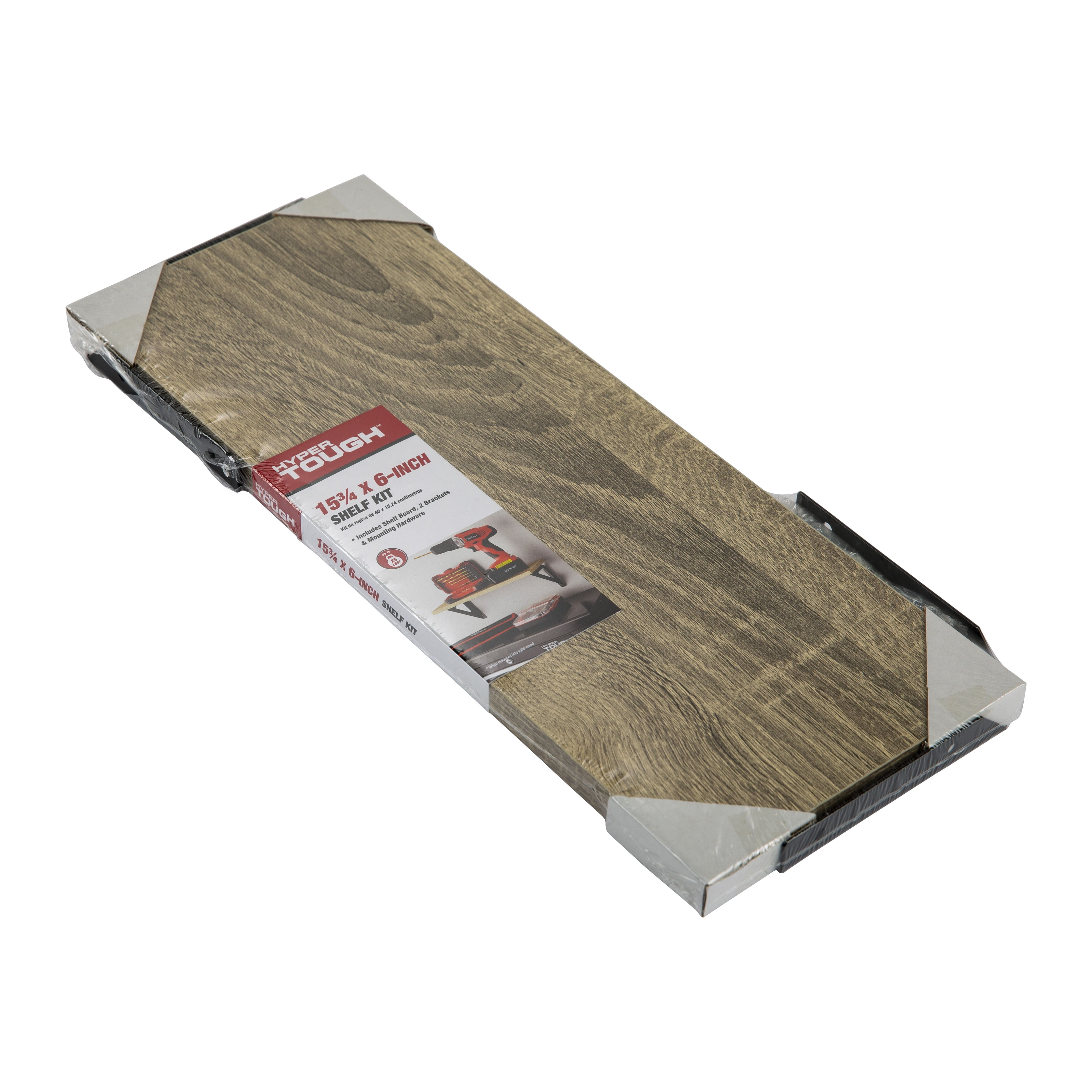 Hyper Tough 6 in. x 15 3/4 in. Rustic Gray Laminated Wood Shelf Kit with Black Metal Brackets