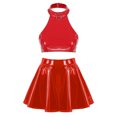 thumbnail image 3 of Top corto de charol para mujer con falda acampanada con cremallera Invisible, traje de baile en barra, ropa para discoteca, traje de fiesta Rave, 3 of 5