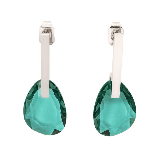 Aretes LuckyLy Mujer con Cristal Rosa Verde Esmeralda o Morado Amatista Acero Inoxidable Modelo Amber UNITALLA