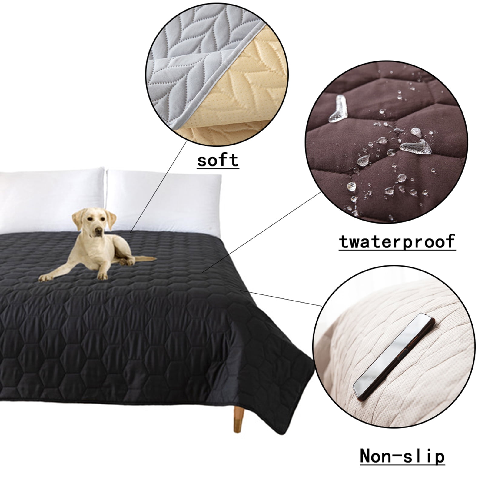 Neinkie Waterproof Reversible Dog Bed Cover Pet Blanket Sofa Couch Cover Mattress Protector Furniture Protector For Dog Pet Cat Black S