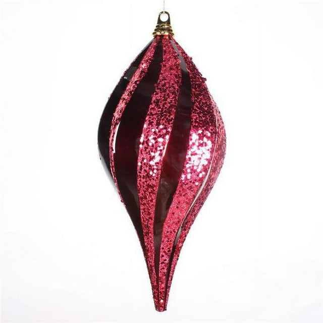 Vickerman M132565 8 in. Burgundy Candy Glitter Swirl Drop Ornament