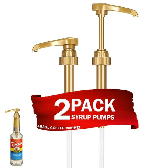 Gold Coffee Syrup Pump, 2 Pack, for 750ml/25.4 oz Syrup Bottle, Gold Pumps for Coffee Syrup Bottle, compatible with Torani, DaVinci, Jordans Skinny and other Syrups Bottles