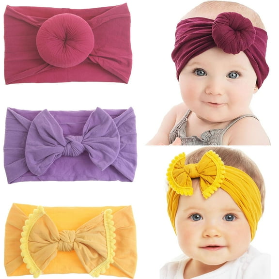 Headbands Hairbands Hair Bows Elastics Handmade Hair Accessories for Newborn Infant Toddlers Kids 3PCS