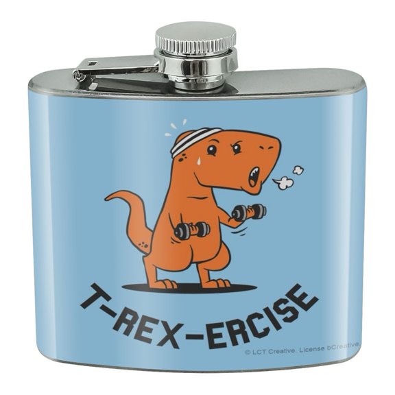 T-Rex-Ercise Exercise Dinosaur Funny Humor Stainless Steel 5oz Hip Drink Kidney Flask