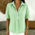 thumbnail image 5 of Stamzod Striped Tops for Women Trendy Fashion V-Neck Short Sleeve T-Shirts Plus Size Dressy Casual Blouses Green C M, 5 of 7
