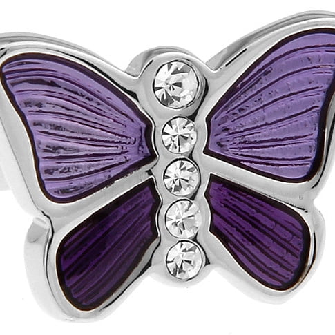 Perfect Cufflinks Butterfly Lavender Crystal Cufflinks, Rhodium