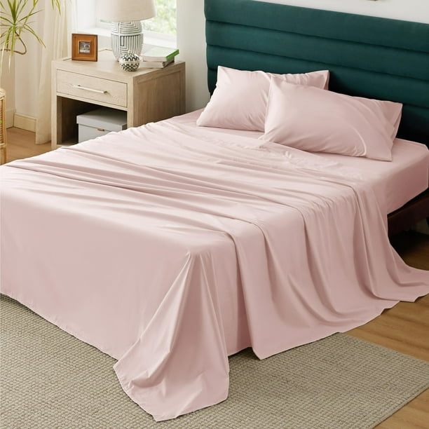 Juego de sábanas de algodón percal tamaño queen size rosa