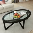 thumbnail image 3 of Glass Coffee Table, Modern Simple Oval Table with Tempered Glass Top&Solid Wood Legs, Study Accent Center Table for Terrace Living Room Office, Black, 3 of 8