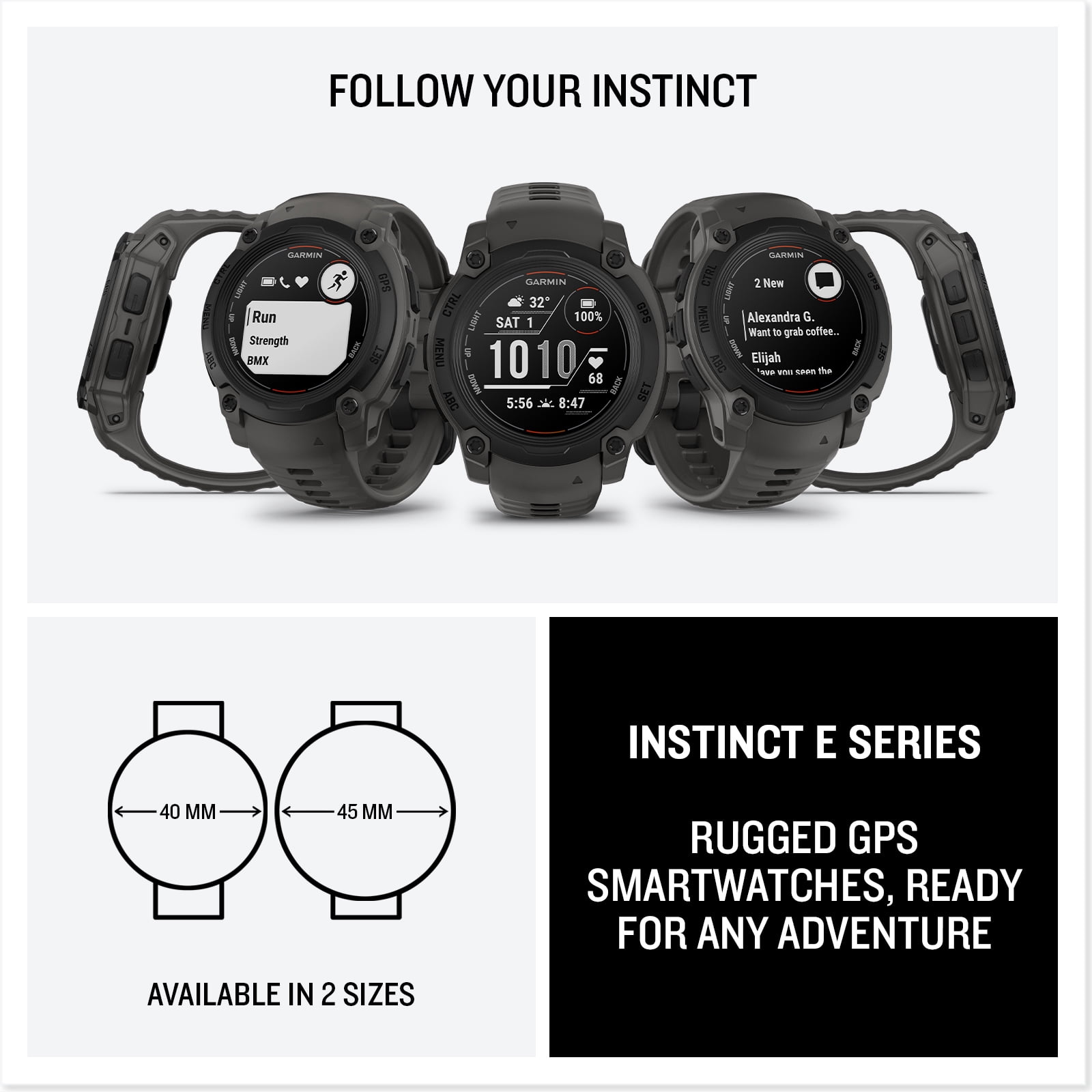 Garmin Instinct E 40mm, Outdoor GPS Smartwatch Charcoal 010-02932-00 Health, Fitness and Tactical Smart Watch Bundle