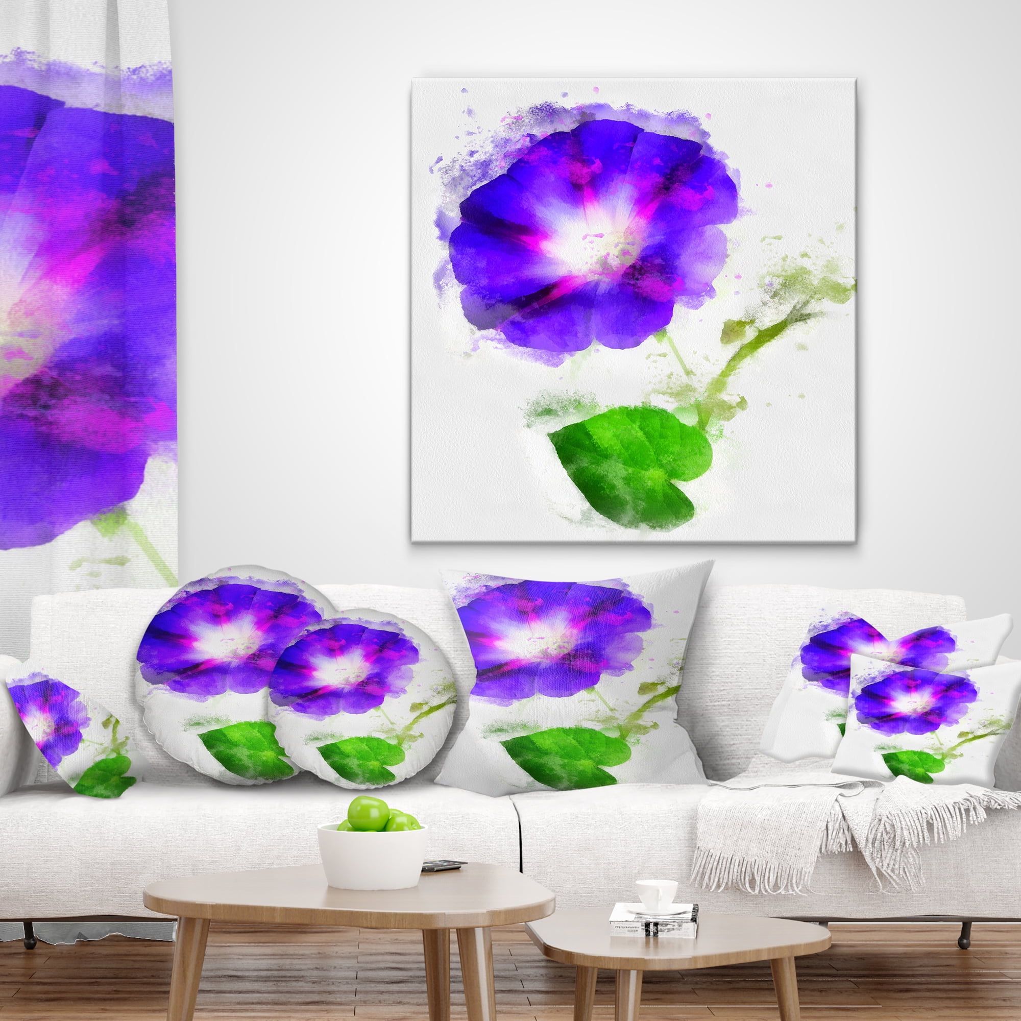 Designart Blue Gentiana Alpina Illustration - Floral Throw Pillow - 12x20