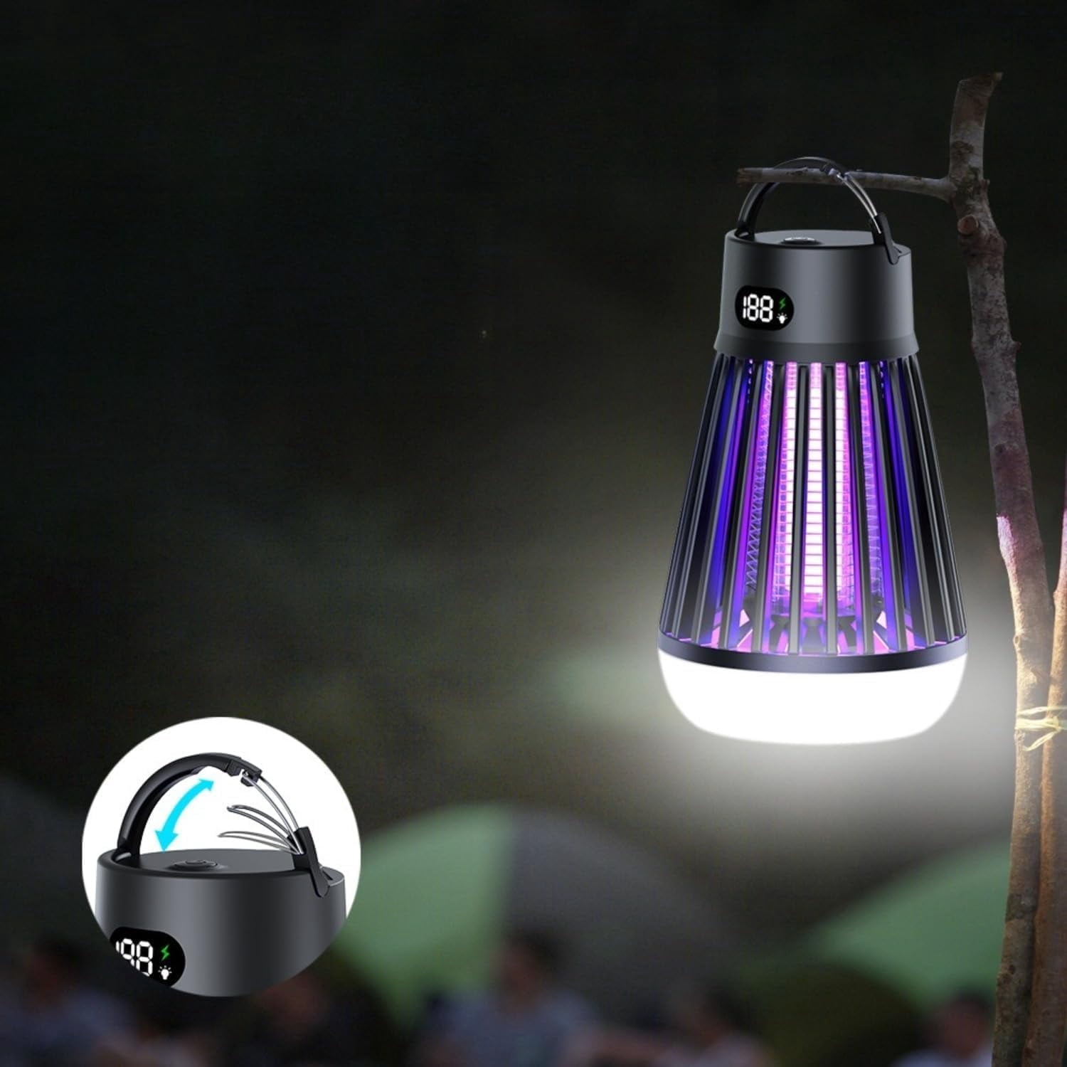 zap Zone Defender Original -All-Protection Mosquito Lantern Shockproof, Waterproof & 2-in-1 Design, Rechargeable Indoor/Outdoor Light for Safe Use in Home, Garden and Camping (J3-Black)