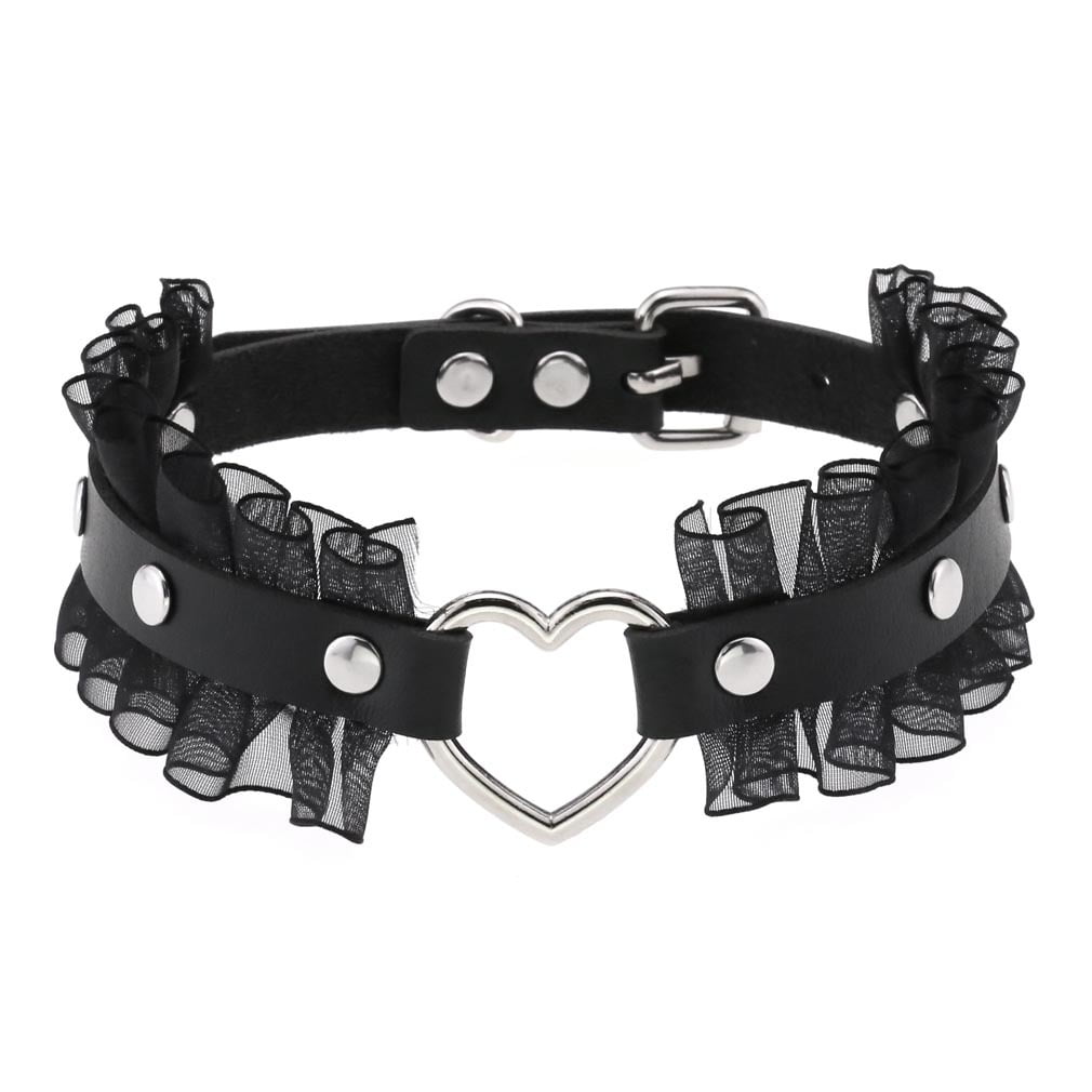 Women Girls Leather Choker Collar Punk Rock Gothic Heart Choker Necklace Lace necklace