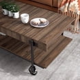 thumbnail image 2 of Hyssop 1-Shelf Wood Coffee Table with Wheels, Dark Walnut and Black, 2 of 11