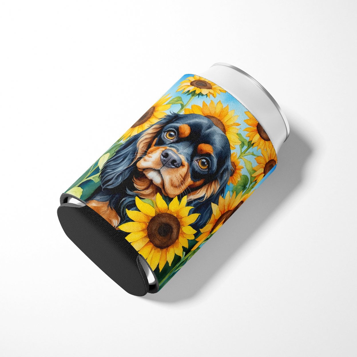 Cavalier Spaniel in Sunflowers Can or Bottle Hugger 3 in x 5 in