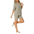 thumbnail image 4 of INSPIRE CHIC Women's Ribbed Knit Soft Tracksuit Short Sleeve Sweatshirt Set Shorts Loungewear Sleepwear XS Khaki, 4 of 6