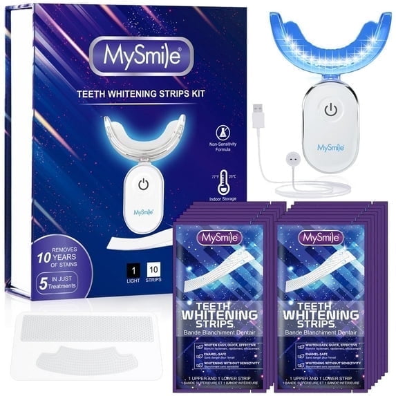 MySmile Teeth Whitening Strips with 28-LED Light, 28pcs 6%HP White Strips Teeth Whitening Kit, Tooth Whitener Remove 10 years of Stain,14 Treatments