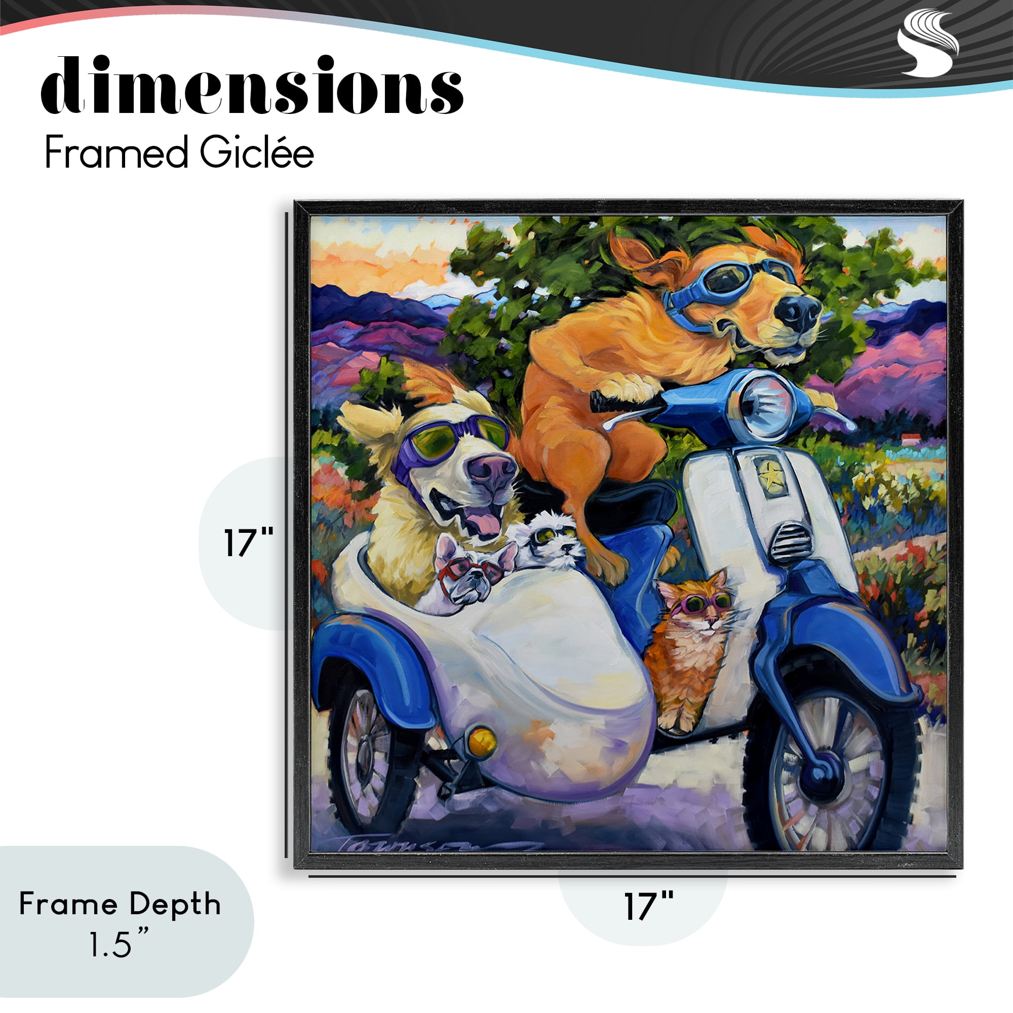 Stupell Industries All Doggled Up Sidecar Black Framed Giclee Art, design by CR Townsend