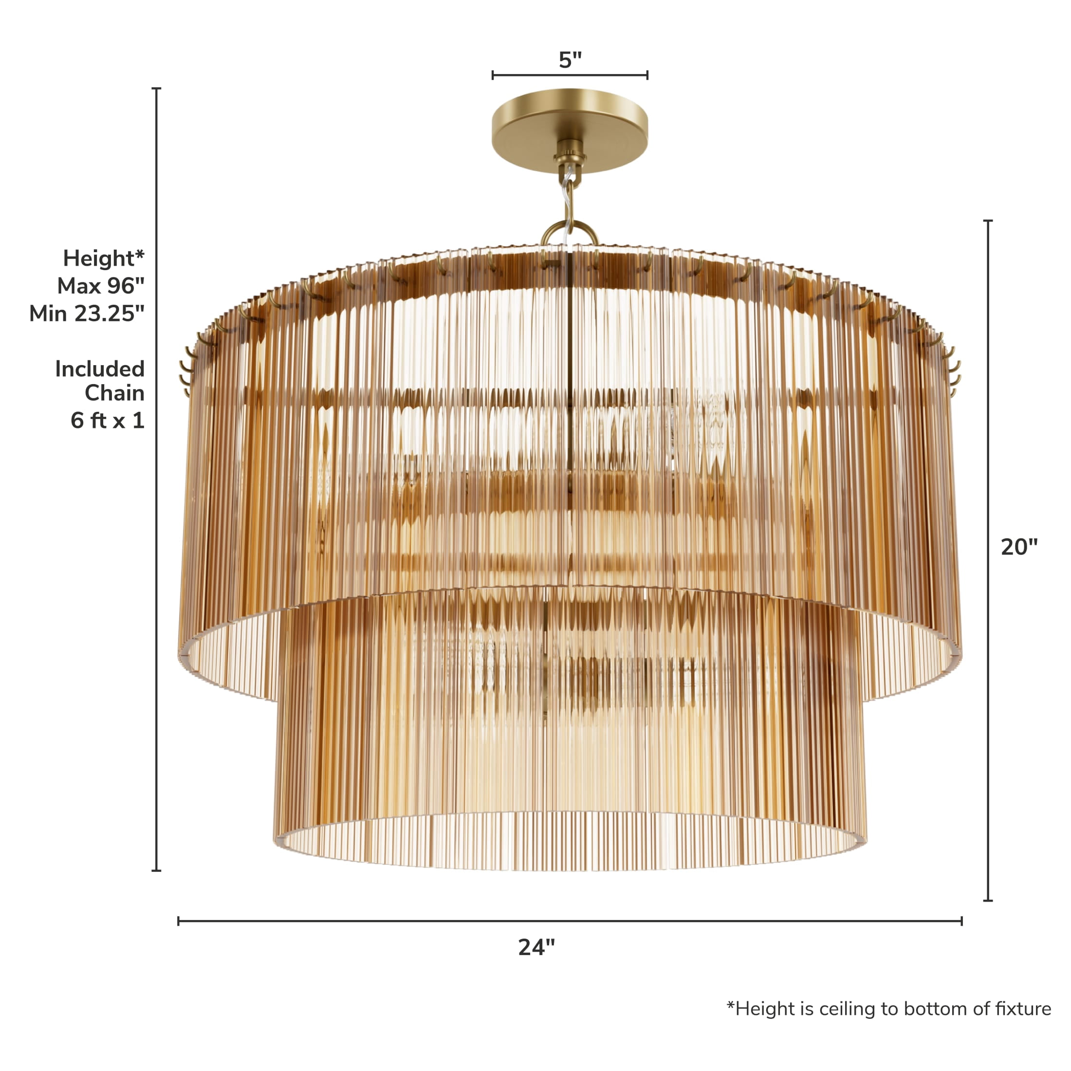 Hunter - Ontario 6-light Luxe Gold, Large Chandelier, Dimmable, Transitional Style, Cylinder Shaped, for Bedrooms, Dining, Living Rooms - 13144