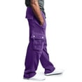 thumbnail image 3 of BiZtdJrK Cargo Sweatpants for Men Loose Fit Casual Yoga Running Pants Wide Leg Drawstring Joggers Work Trousers with Pockets, Purple, L, 3 of 6