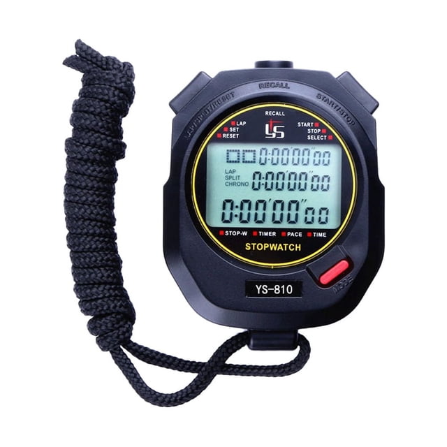 KAKOWELY Three Row Stopwatch Three Rows of 10 Stopwatch Timer Optional Running Timer Countdown Timer Digital LCD Sports Stopwatch Chronograph (Black)2.95"X2.44"X0.83"