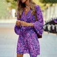 thumbnail image 2 of MORTTIC Plus Size Women's Floral Print Boho V-Neck Long Sleeve Midi Dress with Drawstring Waist Summer Vacation Purple，4XL, 2 of 7