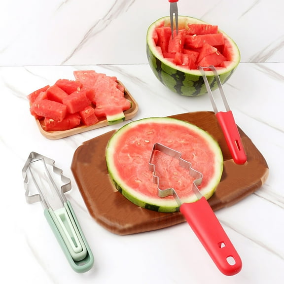 Giyblacko Watermelon Cutter Slicer Tool, 3-in-1 Stainless Steel Watermelon Popsicle Cutter,Watermelon Knife Fork,Melon and Fruit Slicer,Watermelon Cutter Shapes,Fun Kitchen Gadgets Watermelon Mold