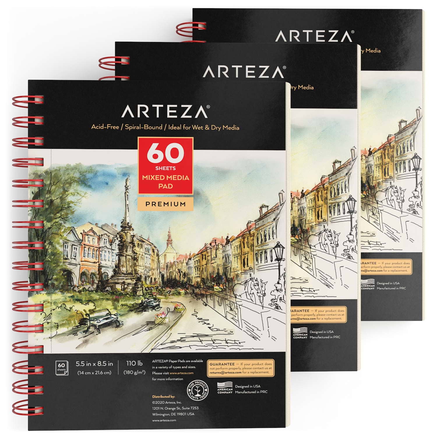 Arteza 5.5" x 8.5" Mixed Media Pad, 60 Sheets, Set of 3