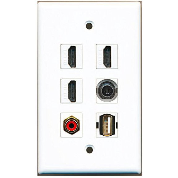 RiteAV - 3 HDMI 1 Port RCA Red 1 Port USB A-A 1 Port 3.5mm Wall Plate