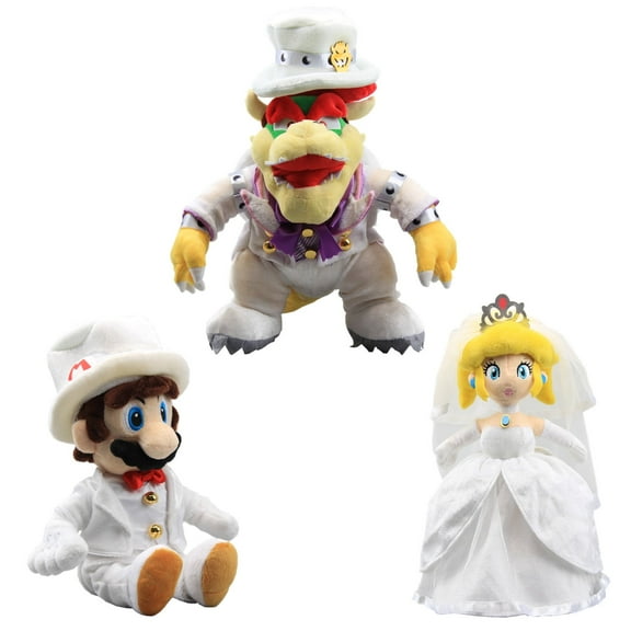 uiuoutoy King Bowser Princess Peach Wedding Dress Plush Toys Set of 3 pcs