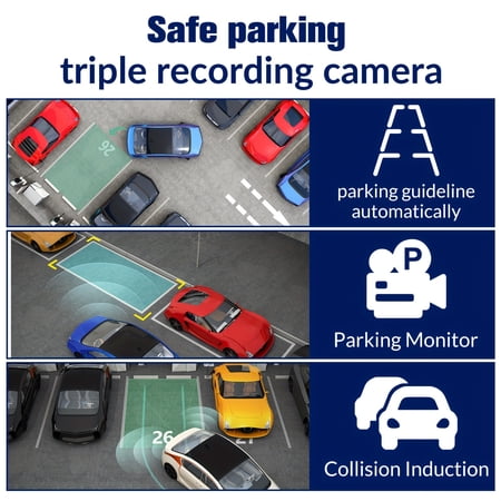 4K 3-Channel Dash Cam Front and Rear with Night Vision WDR G-Sensor Motion Detection Built-In Display Free 32GB Card