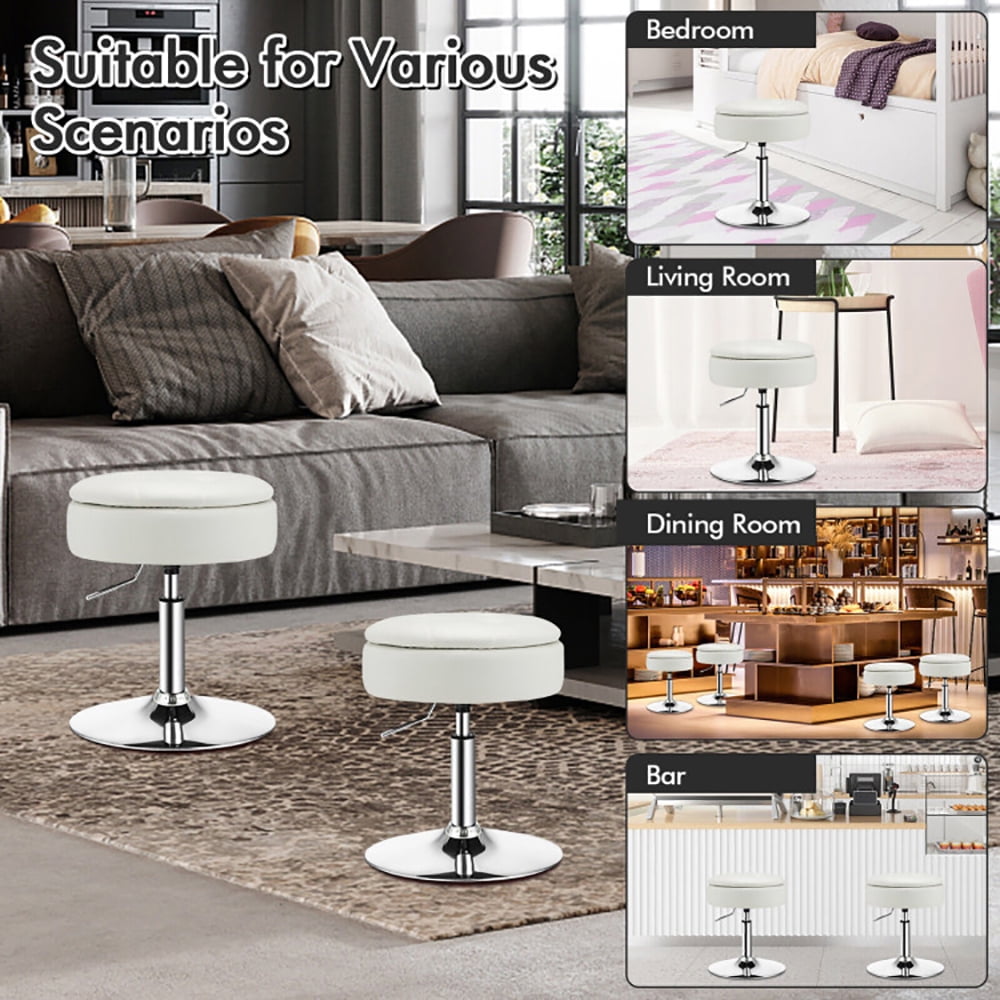 Finihen Vanity Stool with Storage, Makeup Room Seat Chair, Adjustable 360Â° Swivel Storage Vanity Stool with Removable Tray, for Makeup Room, Living Room, Bedroom, White