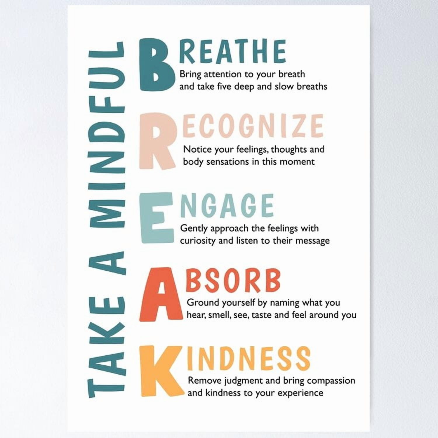 Poster Mindful Break Wellness CheckMindfulness Grounding men.tal health Art Therapy Office Decor School Counseling Room Decor
