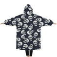 thumbnail image 2 of Oversized Wearable Blanket Hoodie,Navy Skull Pattern Sherpa Blanket Hoodie with Super Pockets,Super Warm Fuzzy Pullover for Women & Men, 2 of 6