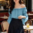 thumbnail image 6 of LEKWK Renaissance Top Women Off Shoulder Ruffled Top with Flared Bell Sleeves Classic Pirate Shirt Medieval Halloween Cosplay Costume, 6 of 9