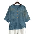 thumbnail image 6 of Ounisa Womens 3/4 Sleeve Blouses V Neck Cotton Linen Print Button Detail Casual Fashion Spring Summer Daily Wear Shirts S-2XL, 6 of 6