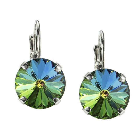 Swarovski Element Handmade Vitrail Light Crystal 12mm Rivoli Pointed Leverback Earrings Nickel Free