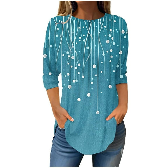 CYMMPU Tunic Tops 3/4 Sleeve Blouses for Women Dressy Casual Spring Tops Floral Pattern Loose Fit Fall Trendy Shirts Crew Neck Hide Low Hem Plus Size T-Shirts XXL